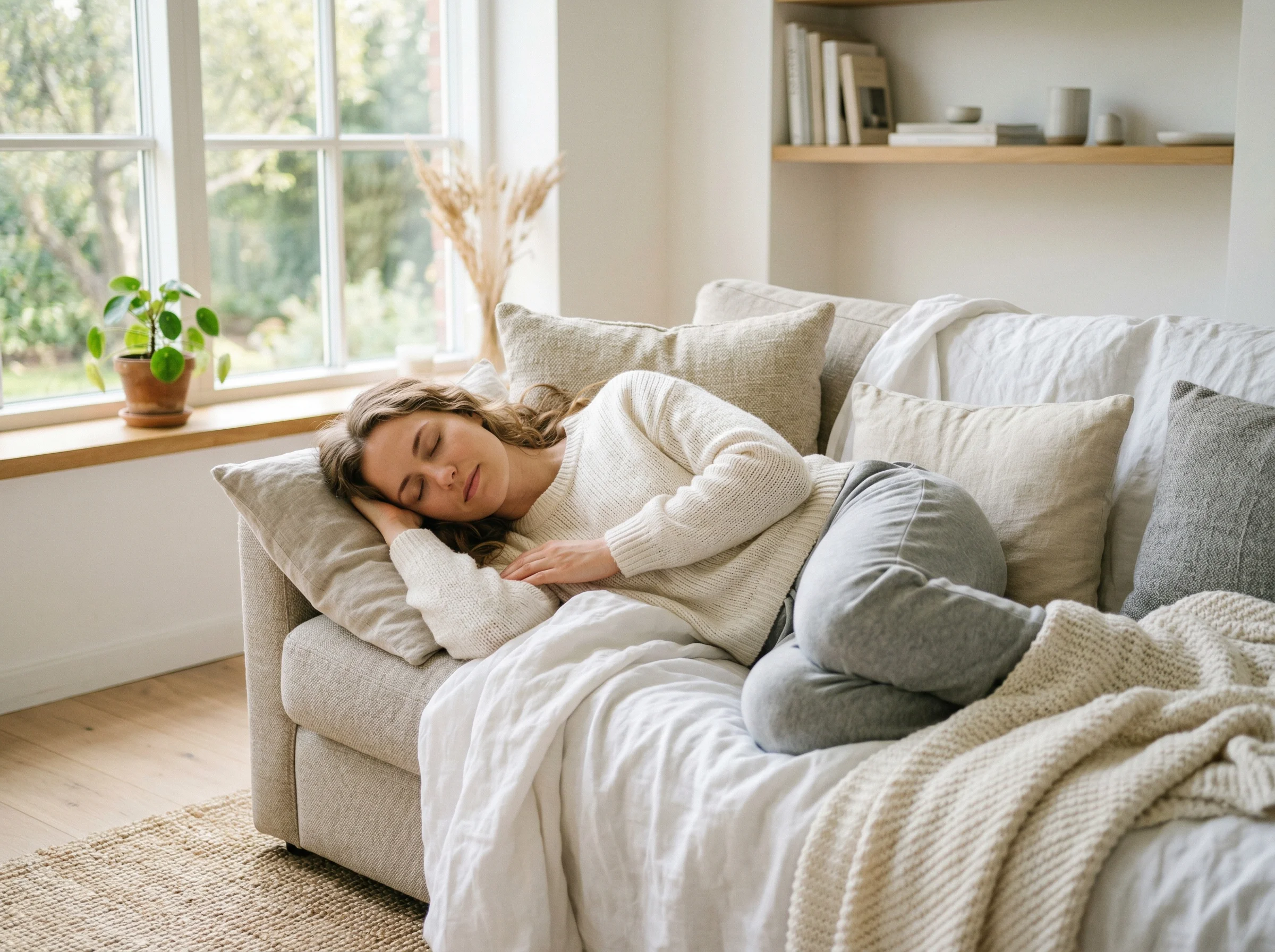 Osoba relaksująca się w domu podczas sesji z urządzeniem BEMER
